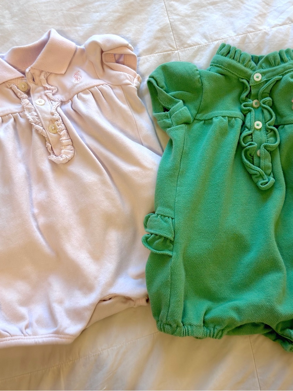 Ralph Lauren Polo Light Pink and Green Baby Girl Rompers/Bubbles Bundle